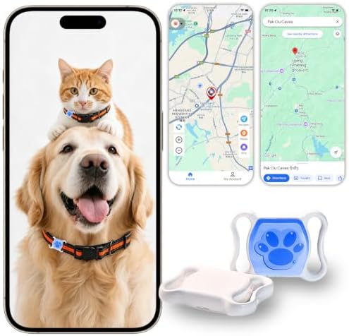 GPS Tracker for Dogs & Cats - No Monthly Fee, Waterproof Real-Time Tracking Collar for Pets, Kids,Luggage & Assets | 365-Day Battery Life |