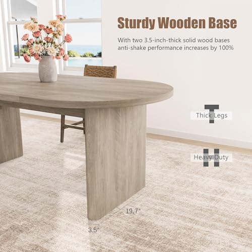Image of GarveeHome Oval Dining Table for 6-8 People, Long Large Kitchen Table with Thick Sturdy Wooden Base, Farmhouse Dining Room Table for for Kitchen, Living Room, Office (63 inch Long,Gray)