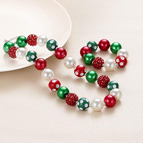 Vinjewelry Christmas Bubblegum Chunky Bead Necklace & Bracelet Set Gifts for Little Girls2