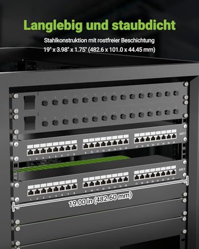 LEENUE Geschirmtes 24 Port CAT7 Patchpanel Verteilerfeld, 10 Gbit/s, Vergoldete Patchpanel 19 Zoll für Cat7/6A/6 Verlegekabel, Metallgehäuse mit Erdung für Wandmontage und Heimvernetzung