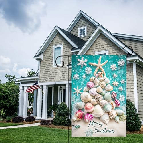 Image of BlissYard Christmas Seashell Tree Garden Flag 12x18 Inch Polyester