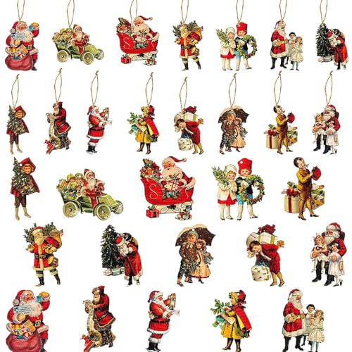 15 pcs Christmas Victorian Style Wood Ornaments Decorations, Christmas Tree