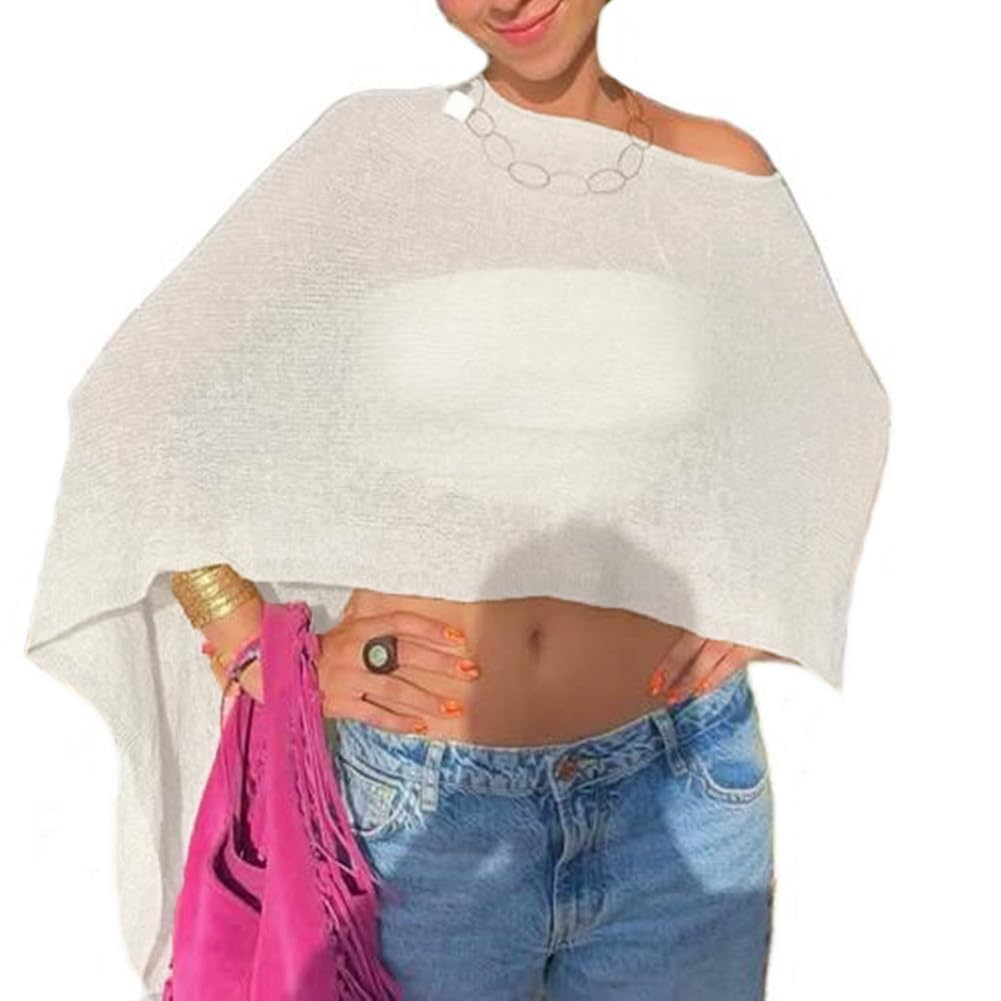 Women Sheer Poncho Top Knit Crochet Lightweight See Through Shawl Summer Shrug Beach Cover Up