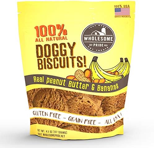 Wholesome Pride Peanut Butter Banana, Healthy, Grain Free, Gluten Free, Made in The USA Dog Biscuit Treats