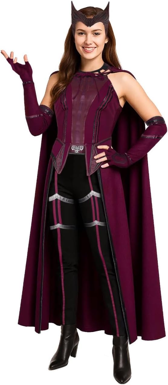 AMNPOLEN Women’s Cosplay Costume Red Cloak Top Pants Full Set Adults Halloween Party Fancy Dress Up Outfits