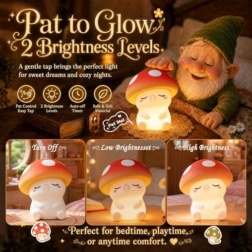 Image of FAMIDUO Mushroom Night Light for Kids, Silicone Squishy RGB Nursery Lamp | 2-Brightness & Breathing 7-Color Rainbow, Anti-Blue Eye-Caring, BPA-Free Silicone Mood Light , Cute Gifts for Baby Toddler