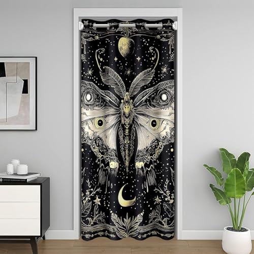meiyoeat Boho Moth Door Curtain for Doorway Privacy for Privacy 34x80 Inch 1 Panel Kids Star Sun Moon Closet Door Cover Boy Girl Teen Bohemian Exotic Darkening Curtain Washable Floral Silver