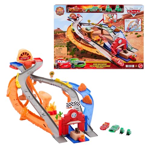 Mattel Cars - Sfreccia E Soccorri Circuito Per Soccorso Stradale, Set Con 2 Tipi Di Gara, Saetta Mcqueen, Chicks Hicks E 2 Veicoli Della Squadra Di Pi
