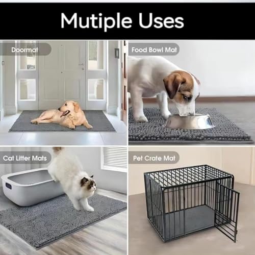 YOOTUKL Saugfähige Chenille Fußmatte für den, rutschfeste Badematte, schlammiger Hund, waschbare Matte, schnell trocknende 40x60cm Grau