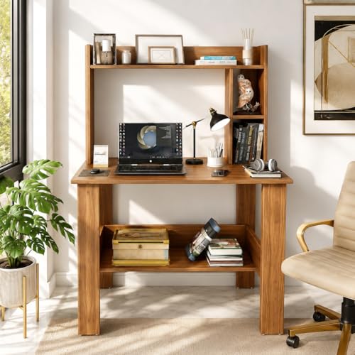 Image of SPYDER CRAFT Modern Daisy Engineered Wood Study Table with Storage Shelf | Clean Minimalist Computer Desk for Home, Office, & Bedroom | Durable & Easy to Clean (Oak) (Assembly DIY)