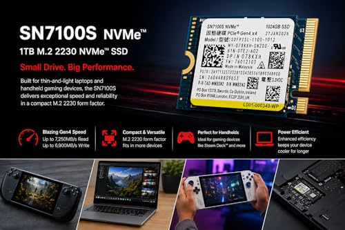 Image of 1TB M.2 NVMe SSD 7100S (OEM) Compatible with SANDISK [Key Specs: M-Key | Form Factor 2230 | PCIe Gen 4 x 4 | Read & Write Speed Up to 7250MB /s & 6900MB /s | 3D QLC NAND] | 1 Year Seller Warranty