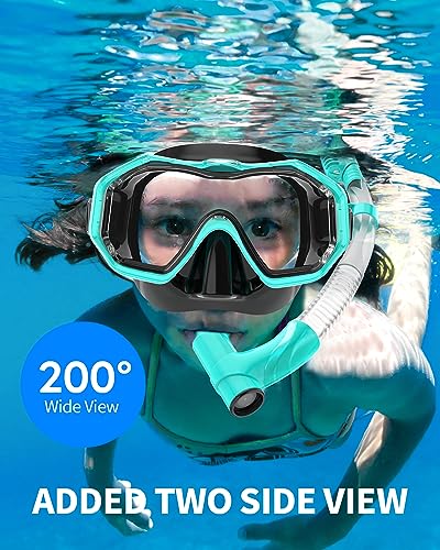 Bairuifu Kids Swim Goggles Snorkel Mask, Latest 3-Window Lens Wide Vision, Crystal Clear, Swimming Goggles Soft Nose Cover