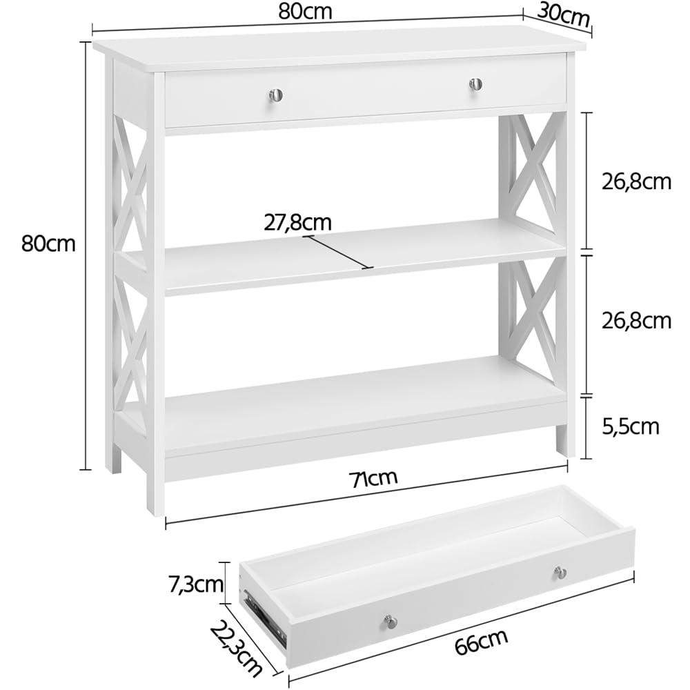 Yaheetech Table Console en Bois MDF Meuble d'Entrée avec 2 Etagère de Rangement Design en Forme X pour Salon Couloir Table d'appoint Blanc 80 × 30 × 80 cm | Console blanche en bois, style vintage, meuble auxiliaire de rangement pour canapé, salon, couloir