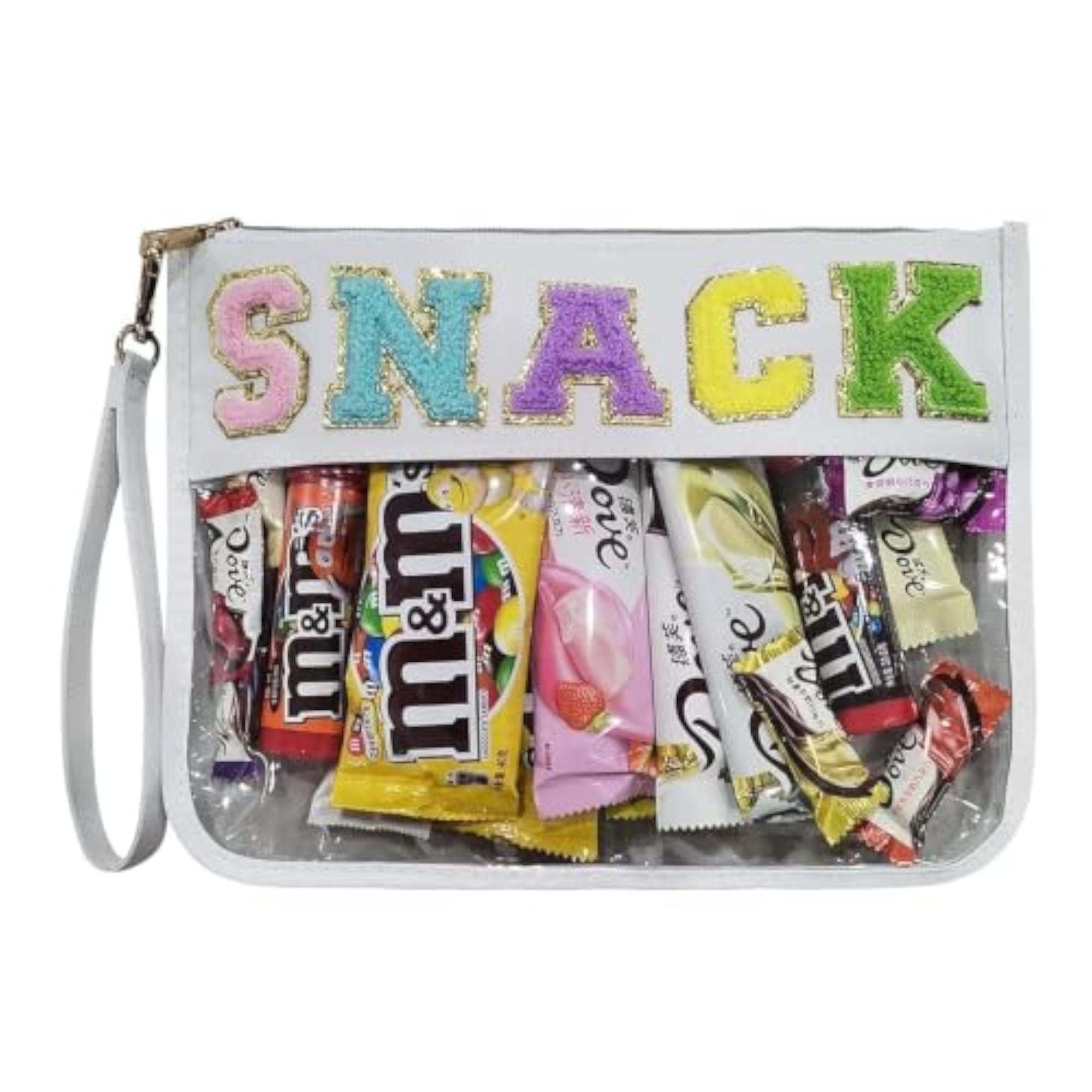 Chenille Letter Clear Zipper Flat Pouch, Travel Makeup Bag