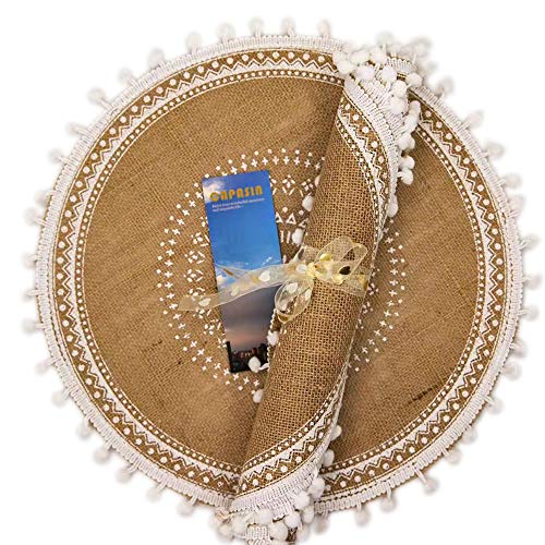 Capasin Round Placemats Set Of 4, Dining Winter Modern Dinner Braided Beige Boho Round Table And Fall Circle Placemats Boho Runner Kitchen Table Plate Mats Set Of 4 (White Ball) #TOP5