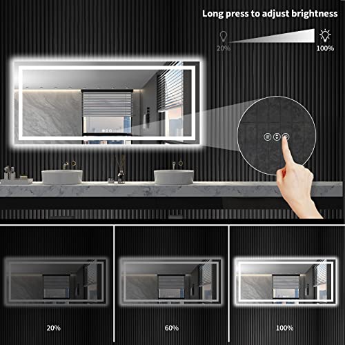 LOAAO 72X32 LED Bathroom Mirror with Lights, Anti-Fog, Dimmable, Backlit + Front Lit, Lighted Bathroom Vanity Mirror for Wall, Shatter-Proof, Memory Function, ETL Listed