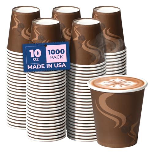Fit Meal Prep 1000 Pack 10 oz Disposable Paper Coffee Cups, Brown Paper Cups Leak-Proof, Kraft Hot/Cold Drinking Cups, Home, Office, Party