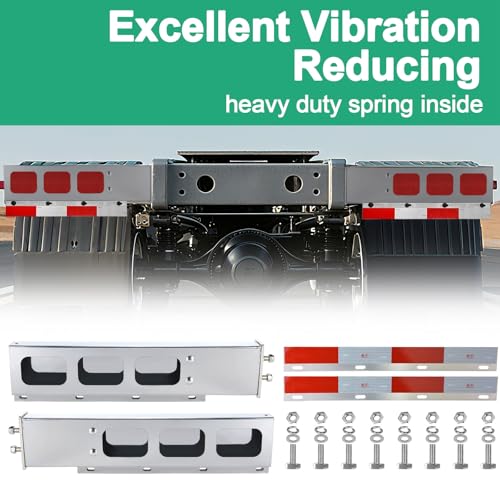Image of Stainless Steel Mud Flap Hanger with 4 inch Light Cutouts Aluminum Reflectors,Spring Loaded,30 inch Length,2 1 /2 inch Bolt Spacing Bracket Mudflap Holder, W /Screws Nuts for Mudflap,Semi Truck (Rectangle)