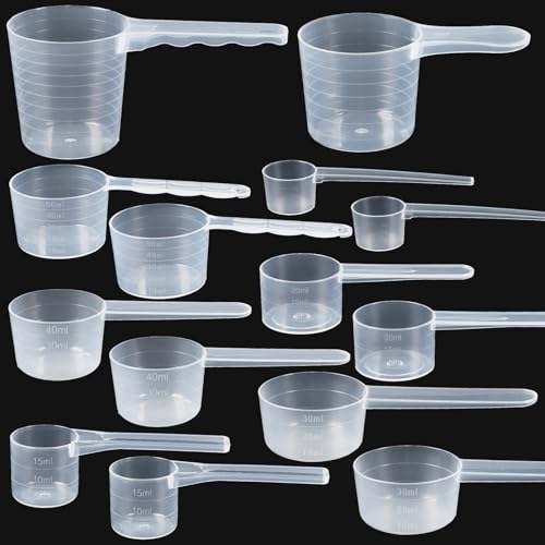 Sinofort Cuillere Doseuse,14 Pièces Cuillères Doseuses Transparentes avec Échelle Café Cuillère Doseur Poudre,pour Cuisiner Pâtisser Doseur Proteine(Capacity：100ml,70ml,50ml,40ml,30ml,20ml,15ml,10ml）