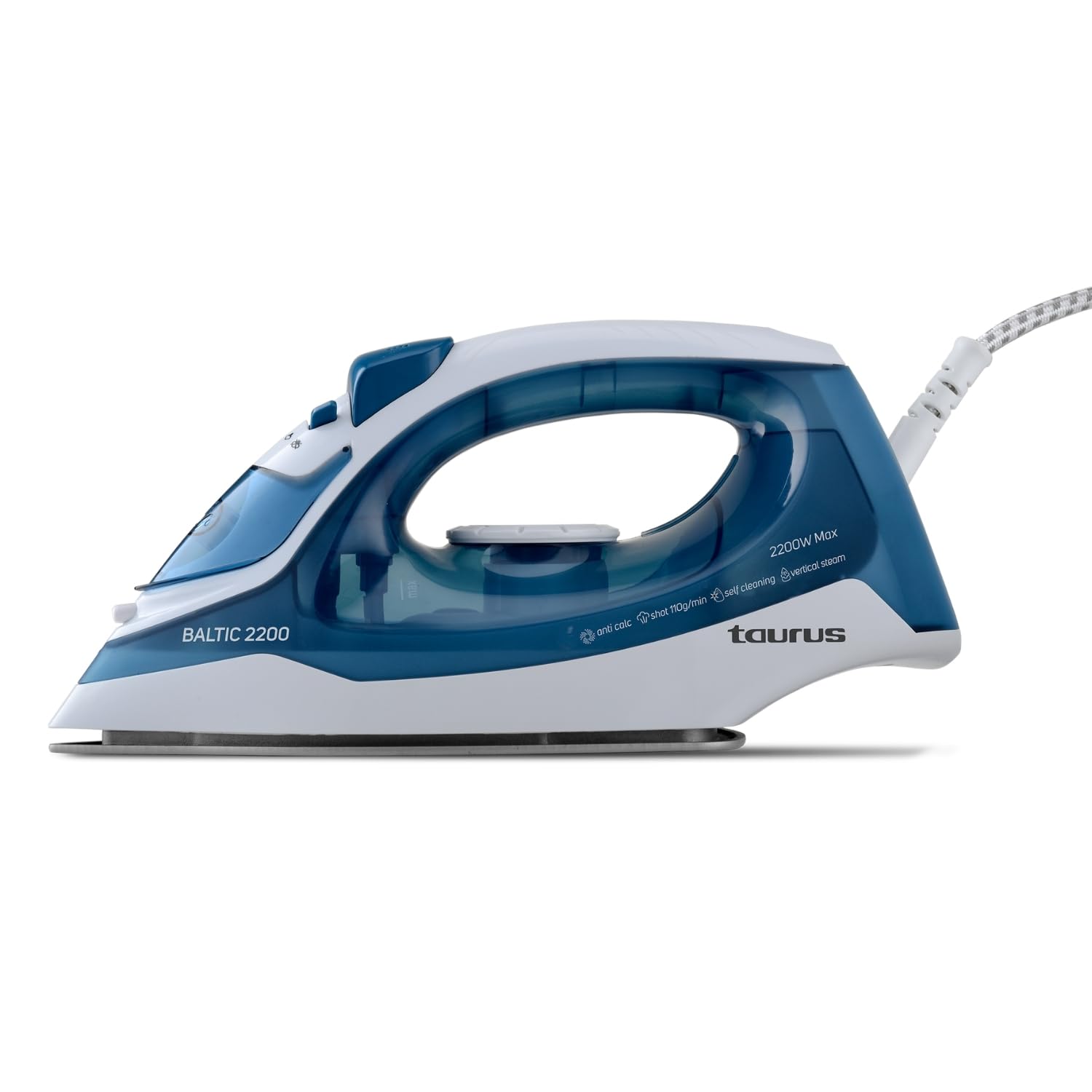 Taurus – Plancha de vapor Baltic,2200W,Suela Silver,Golpe vapor 110 g/min,Antical,Antigoteo,Autolimpieza,Planchado vertical,Aviso sonoro y visual,Azul/Blanco