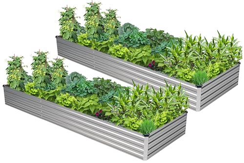 Easllre 2PCS 10x3x1ft Galvanized Raised Garden Bed
