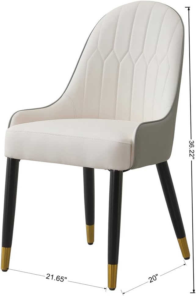Leavader Dining Chairs Set of 2, Modern Faux Leather Chair with Sturdy Thickened Metal Legs and Ergonomic Backrest, 2-PCS Dining Room Chairs for Living Kitchen Dining (Grey+White)