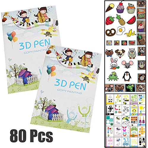 plantillas bolígrafo 3d Fiyuer 40 Pcs papel de dibujo de la impresora para la pluma de la impresión 3D patrones dibujos animados embroma regalo DIY