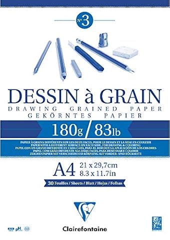 Clairefontaine 96624C – Blok rysunkowy klejony – 30 arkuszy papieru rysunkowego A4 (21 x 29,7 cm), 180 g – odpowiedni do rysunku i szkicowania ołówkiem, pisakiem i węglem