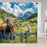 Highland Cattle Bath Curtain 72'x84' Western Farmhouse Livestock Shower Curtain for Kids Decor Grassland...