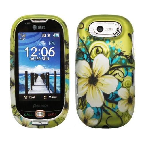Green Hawaiian Flower Butterfly Design Rubberized Snap on Hard Cover Protector Faceplate Cell Phone Case for AT&T Pantech Ease P2020 2020 Green Hawaiian Flower Butterfly Design Rubberized Snap on Hard Cover Protector Faceplate Cell Phone Case for AT&T Pantech Ease P2020 2020