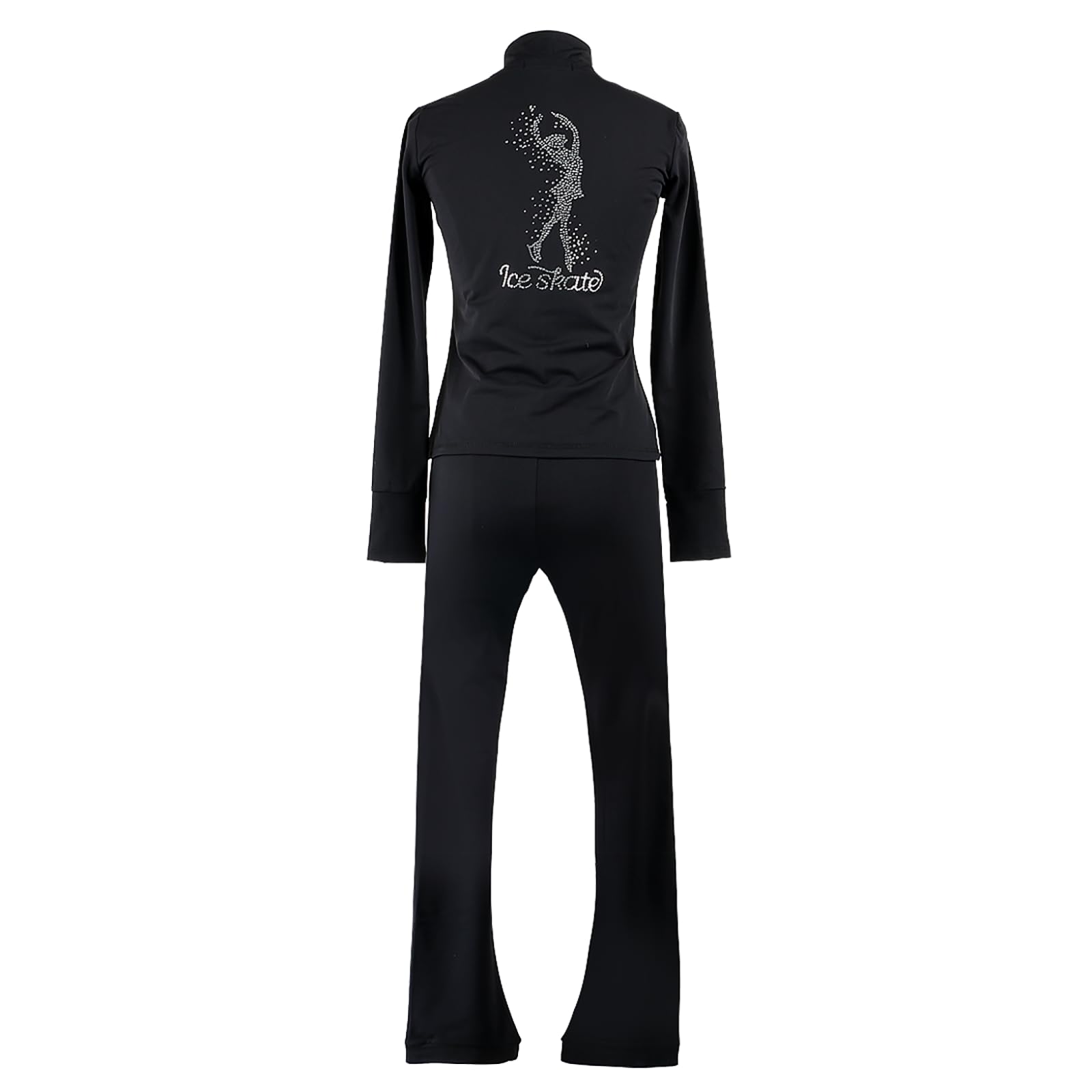 Eiskunstlauf Trainingsanzug mit Strass Damen Mädchen Eislaufen Trainingsjacken Hosen Leggings Sets Schwarz M