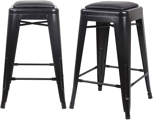 Miniatura 278 de GIA Taburete de mostrador sin respaldo de 24 pulgadas, cantidad de 4, bronce con asiento de madera clara Negro -,Café,Gris,gris, (Gun