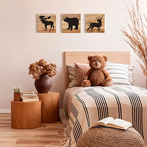 Homerustique Real Wooden Cabin Decor With Bear, Deer And Moose (Set Of 3) - Woodland Rustic Wall Decoration For Home, Log Cabin, Hunting Theme, Mountain Lodge Or Bathroom, Animal Pictures Decor #TOP6