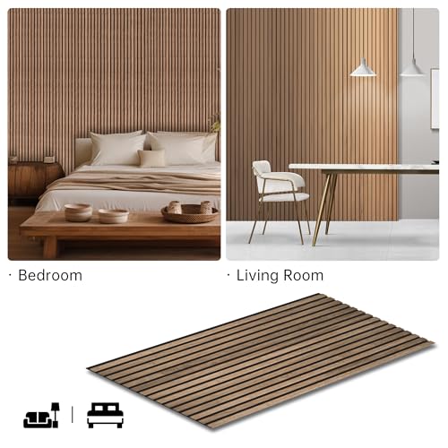 RITOLLO Wood Slat Wall Panel | 2 Pcs Soundproof Wall Panels 48\" x 24.5\" Wood Wall Panels 3D Sound Dampening Panels Wall Decoration - Walnut - Thumbnail 6