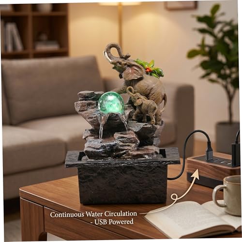 Fuente de mesa con bomba de recirculación USB y diseño de elefantes 6