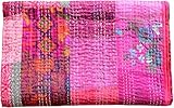 GDONLINE Indian Handmade Quilt Indian Silk Sari Kantha Quilted Patchwork, Silk Kantha Blanket Throw, Boho Vintage Bedspreads 60' x 40'