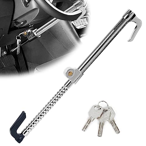 Wisamic Steering Wheel Lock for Car Anti-Theft, Clutch Brake Pedal Lock for Truck SUV Van, Double Protection Security with 3 Keys