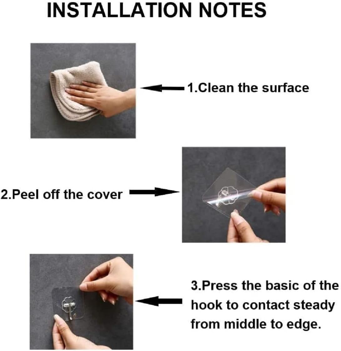 PVC Wall Hooks for Bathroom Accessories without Drill, Pack of 10, Transparent