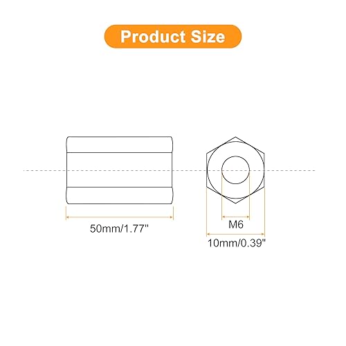 Miniatura 2 de uxcell Tuercas de acoplamiento M6 x 1 paso de 1.969 in de longitud, 4 tuercas de acoplamiento de varilla hexagonal métrica de acero inoxidable 304