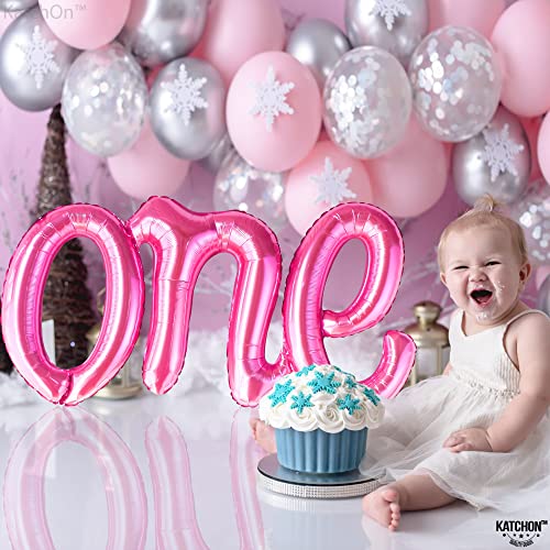KatchOn Pink One Balloon for First Birthday - 20 Inch Hot Pink Script One Balloon for 1st Birthday Decorations