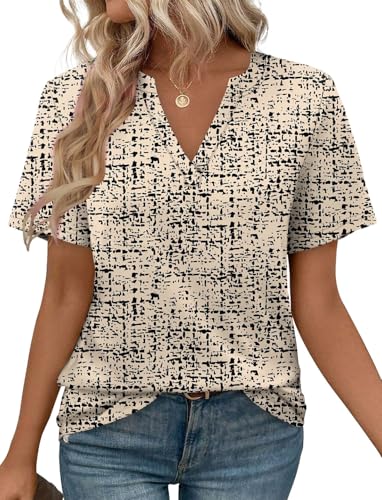 Image of WEESO Womens Tops Summer Short Sleeve V Neck Blouses Business Casual Loose Fit Tshirts Trendy Fashion Outfits