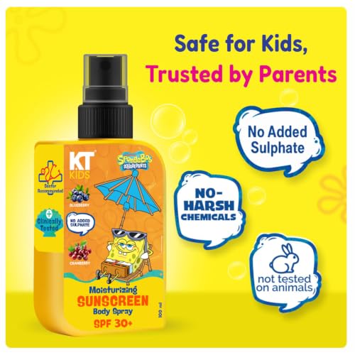 Image of Sunscreen SPF30+ Face & Body Spray for Kids 3-12 Years | UV Shield & Frizz Control with Blueberry & Cranberry | Non-Greasy | 100ml