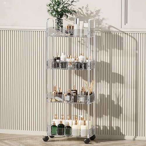 Slim Rolling Utility Cart - Acrylic Storage Organizer for Narrow Spaces, Ideal for Bathroom & Kitchen, Multi-Purpose 3-Tier Shelving Solution on Wheels