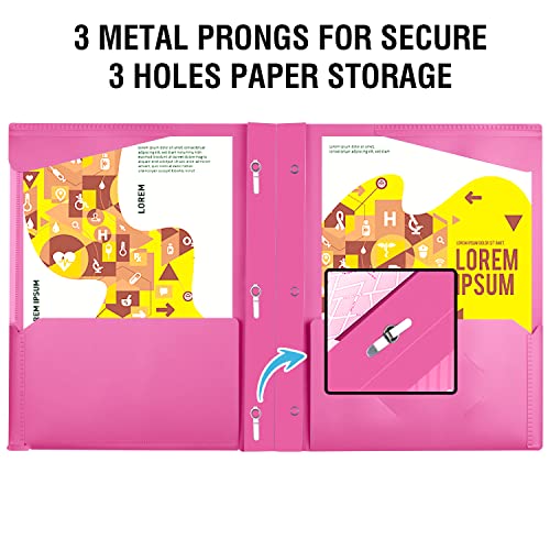 Infun Heavy Duty Plastic Pocket Folder With Prongs And Clear Front Pocket - 18 Pack, 3 Prong Folders With Pockets And Card Slot, Assorted Colors Pocket Folders With Prongs For Letter Size Paper #TOP4