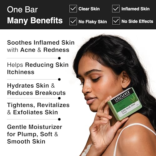 Image of Soulflower Aloe Vera Soap - Handmade, 100% Pure, Natural & Cold processed Grade 1 BIS Standard Premium & Luxurious Soap with Essential Oils, Exotic Herbs & Aroma, 150g