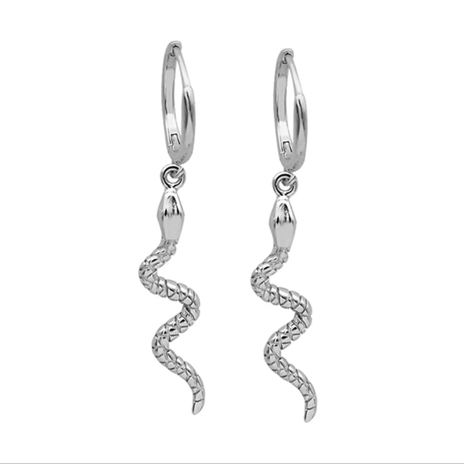 JancostaSnake Dangle Small Hoop Earrings 925 Sterling Silver Plated Personalized Punk Drop Animal Earring Huggie Hoops 10mm Hypoallergenic Fashion Ear Jewelry