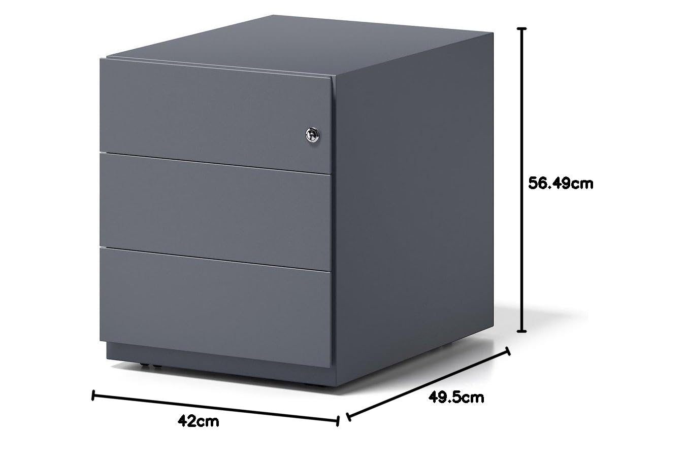 BISLEY Rollcontainer Note mit Griffleiste, 3 Universalschubladen, Metall, 634 Anthrazitgrau, 56.5 x 42 x 49.5 cm