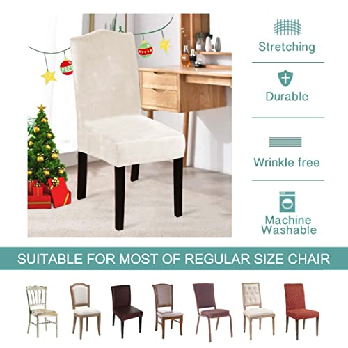 Turquoize Dining Chair Covers Stretch Chair Covers For Dining Room Velvet Chair Protector Covers Slipcover Parson Chair Covers Set Of 4 For Hotel Ceremony, Thick Soft Modern Style, Ivory, 4 #TOP3