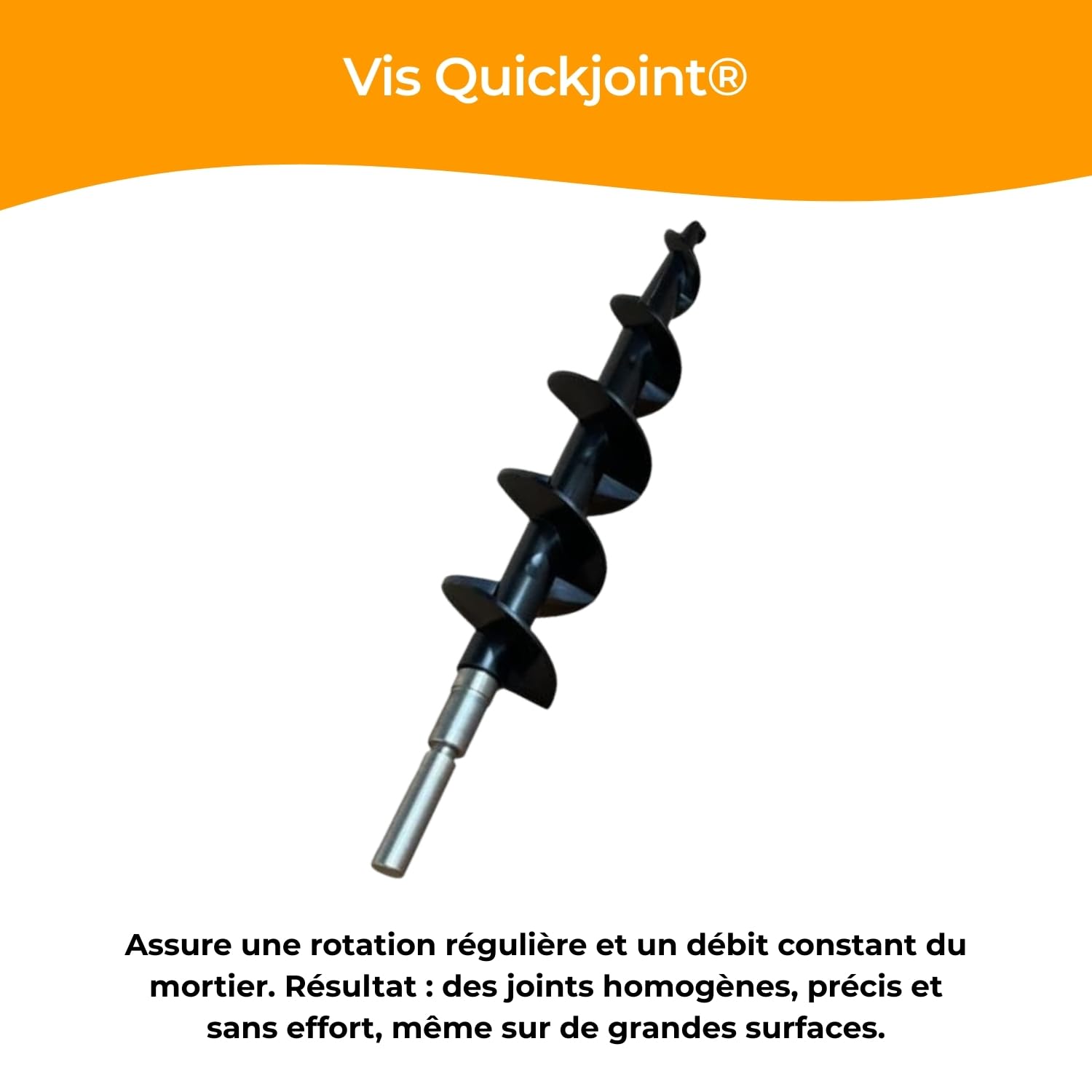 QUICKJOINT® VIS SANS FIN, En composite surmoulé sur un axe en inox, Accessoire pour Applicateur Rapide de Joint Mortier Quickjoint et Outils de Maçonnerie