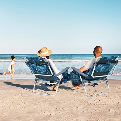 Image of Tangkula Set of 4 Backpack Beach Chair, 5-Position Lay Flat Beach Chairs with Cooler Bag, 2 Cup Holders, Towel Bar, Lightweight Low Folding Beach Chair with Backpack Straps, Navy